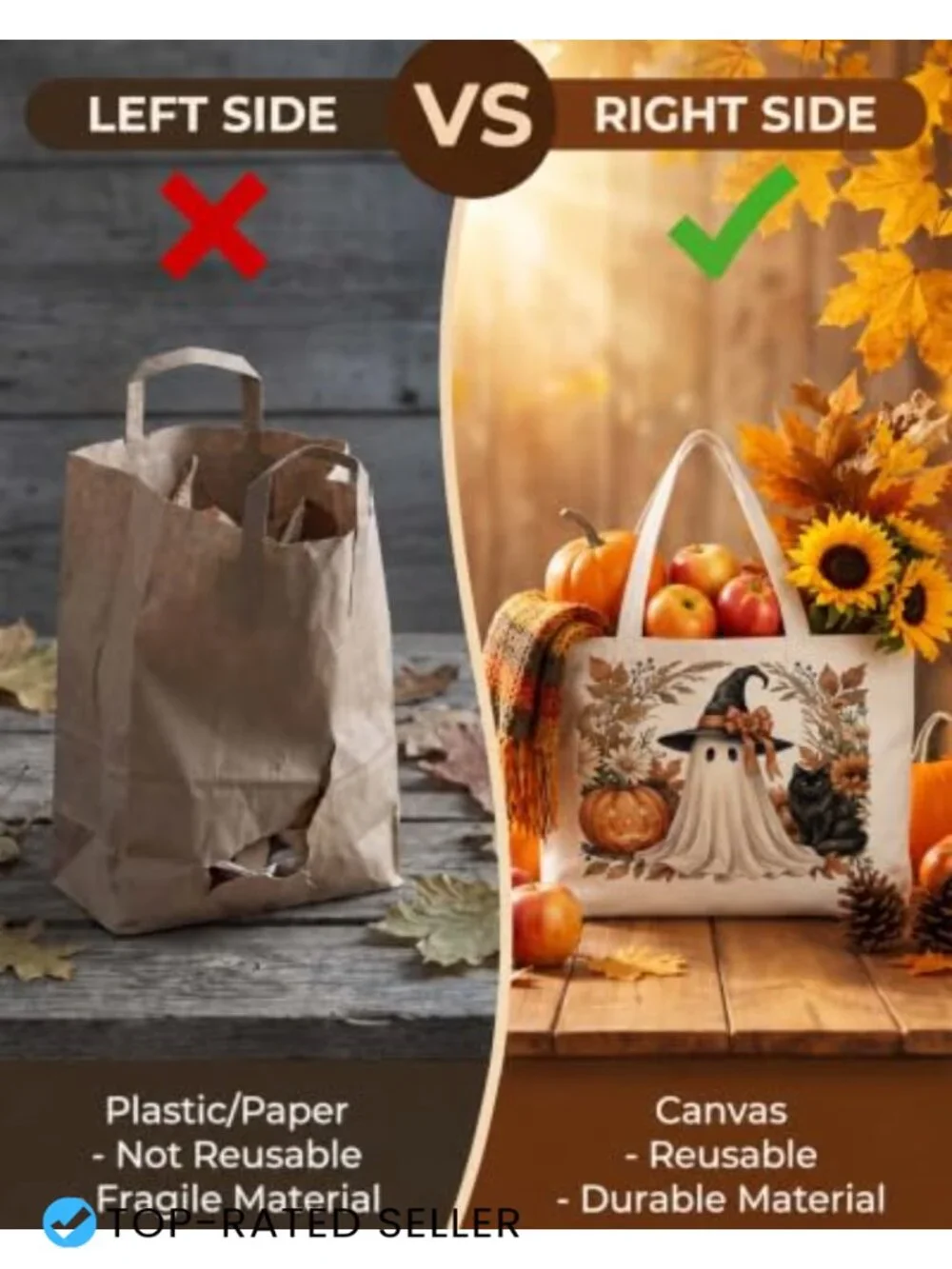 Autumn Canvas Tote Bag for Women, Reusable Shopping Work Bag
